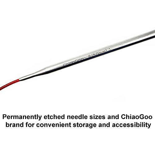 ChiaoGoo Knitting Needles Red Lace Circular, Pointy Stainless Steel Needles for Fast Knitting, Multi-Strand Coated Steel Cable, 16 Inches Tip to Tip