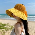 thumbnail image 2 of CSChome Sun Hat Ruffle Wide Brim Hat Knitting Empty Dome Bowknot Decor Embossing Process Women Patchwork Color Travel Bucket Hat Fashion, 2 of 7