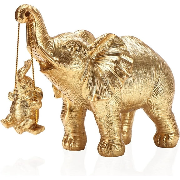 FDEEOM Elephant Statue Resin Elephant Figurine Good Luck Elephant Gifts for Women Mom Gifts Elephant Decor for Home Office Bookshelf Tv Stand Shelf 6x5 Inch Golden Elephant