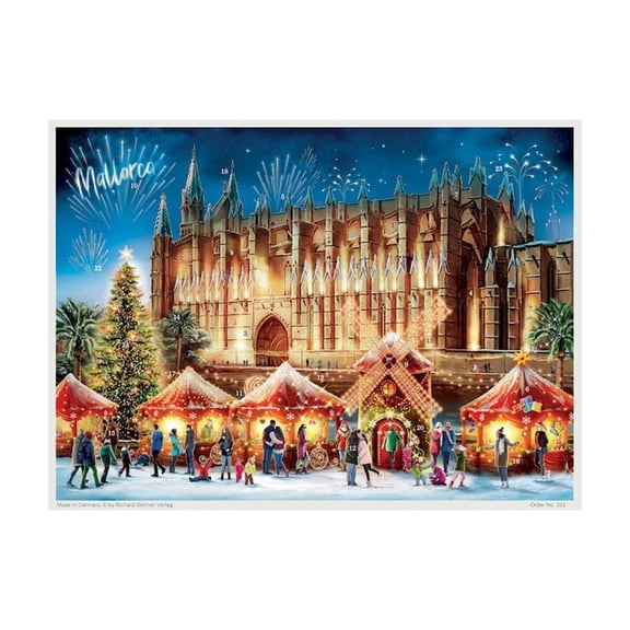 ADV333 - Sellmer Advent Calendar - Christmas Market at the Palma Mallorca Cathedral (Large) - 11.25"H x 16.75"W x .1"D