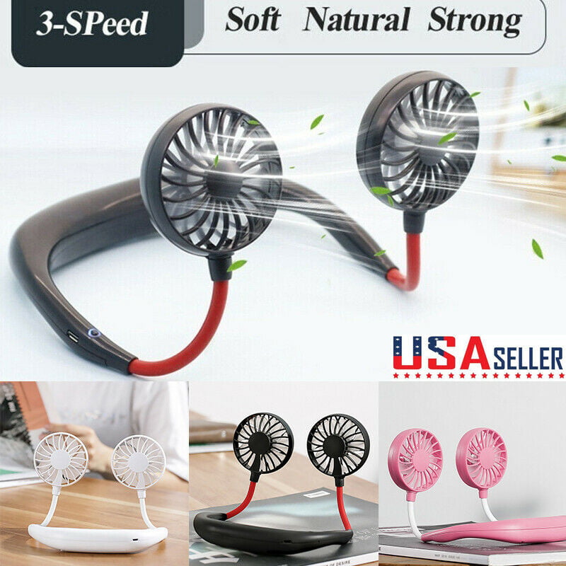 HYYD USB Fan Hanging Neck Cooling Small Fan Portable Fan Air Conditioning Fan Lazy Outdoor Sports Heating and Cooling Instrument Pink