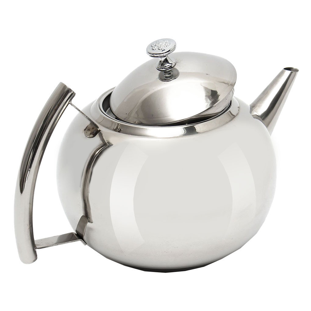 small stainless steel teapot with infuser