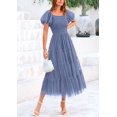 thumbnail image 4 of Vestido PRETTYGARDEN Midi con Fruncido, Tul y Mangas Abullonadas en Gris Azul Talla L, 4 of 7