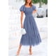 thumbnail image 4 of Vestido PRETTYGARDEN Midi con Fruncido, Tul y Mangas Abullonadas en Gris Azul Talla L, 4 of 7