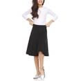 thumbnail image 4 of BGDK Girls’ Premium Stretch A-Line Panel Skirt – Knee-Length A-Line Fit in Smooth, Supportive Lycra Fabric Black 8, 4 of 6