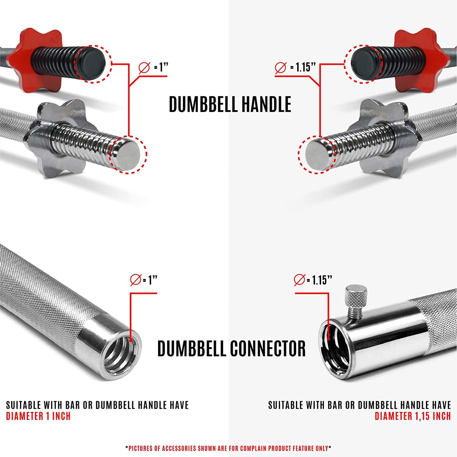 Yes4All 1 inch Dumbbell Connector Bar – 12 inch Long Barbell Connector (Chrome, 3lbs), Single
