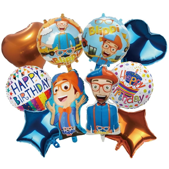 10 pcs For Blippi Themed Birthday Party Foil Balloon Decorations Cute Cartoon Movie Balloon Celebration Party Kit Supplies