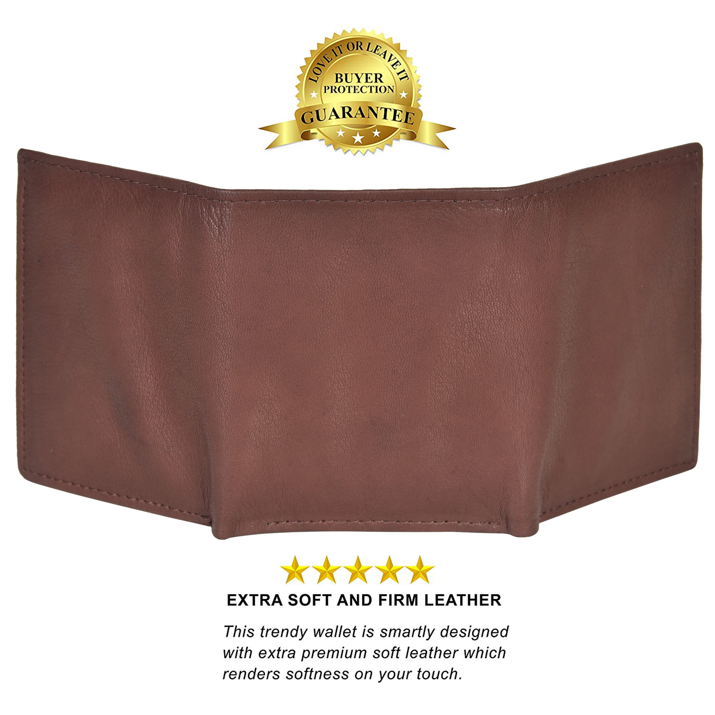 Leatherboss Boys Slim Trifold Wallet - Genuine Leather With ID Window, Coin Pocket & Card Slots
