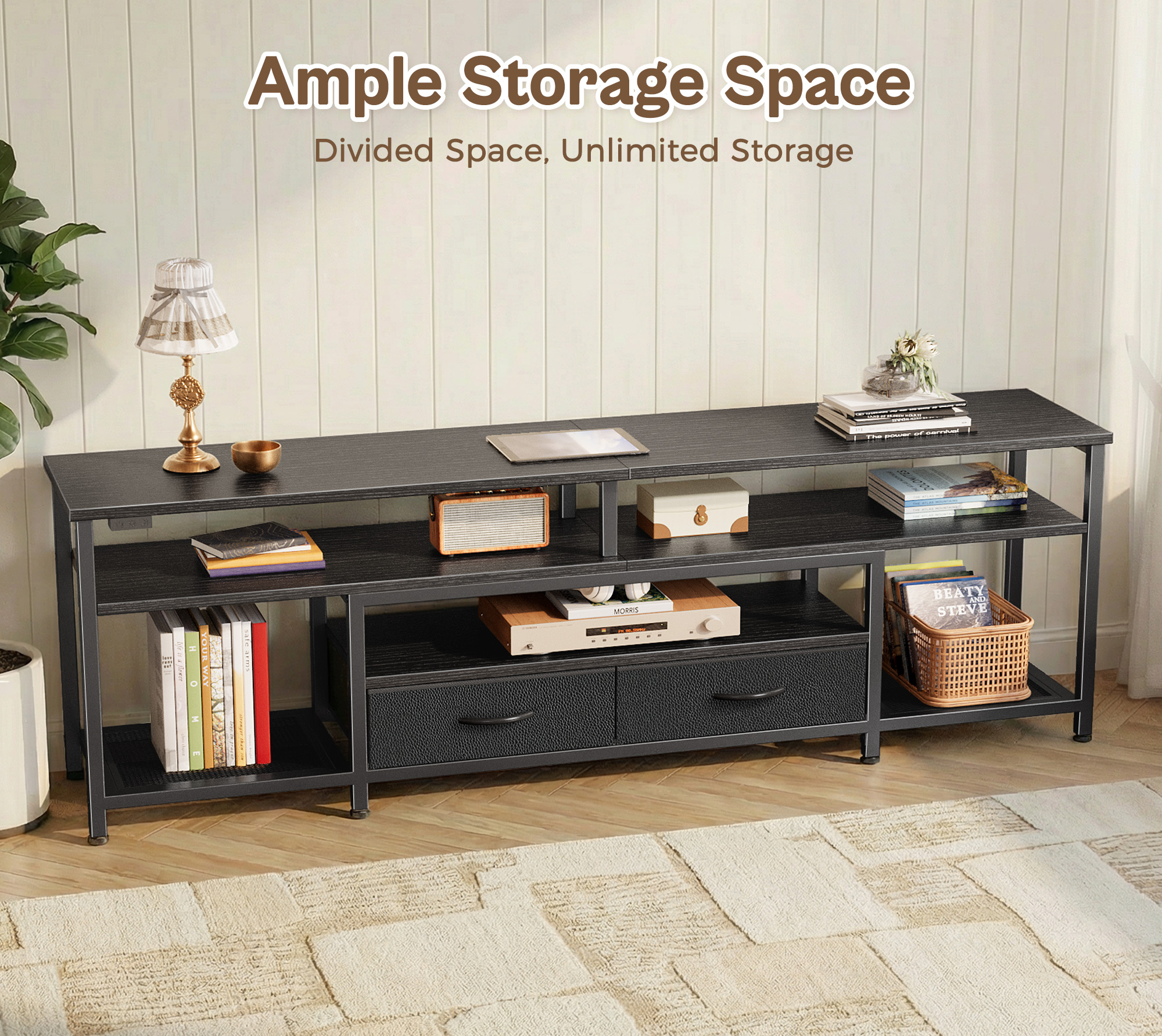 Amadwell 63" LED TV Stand with Built-in Outlets, Black photo 4