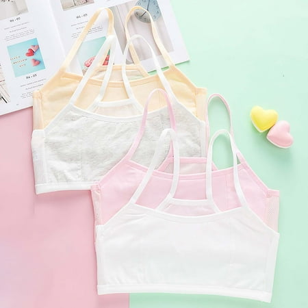 4 Pack Girls Cotton Bras Breathable Sports Bra Hollow Back Stretch Training Bras Racerback Everyday Bralette  Multi-Pack  L