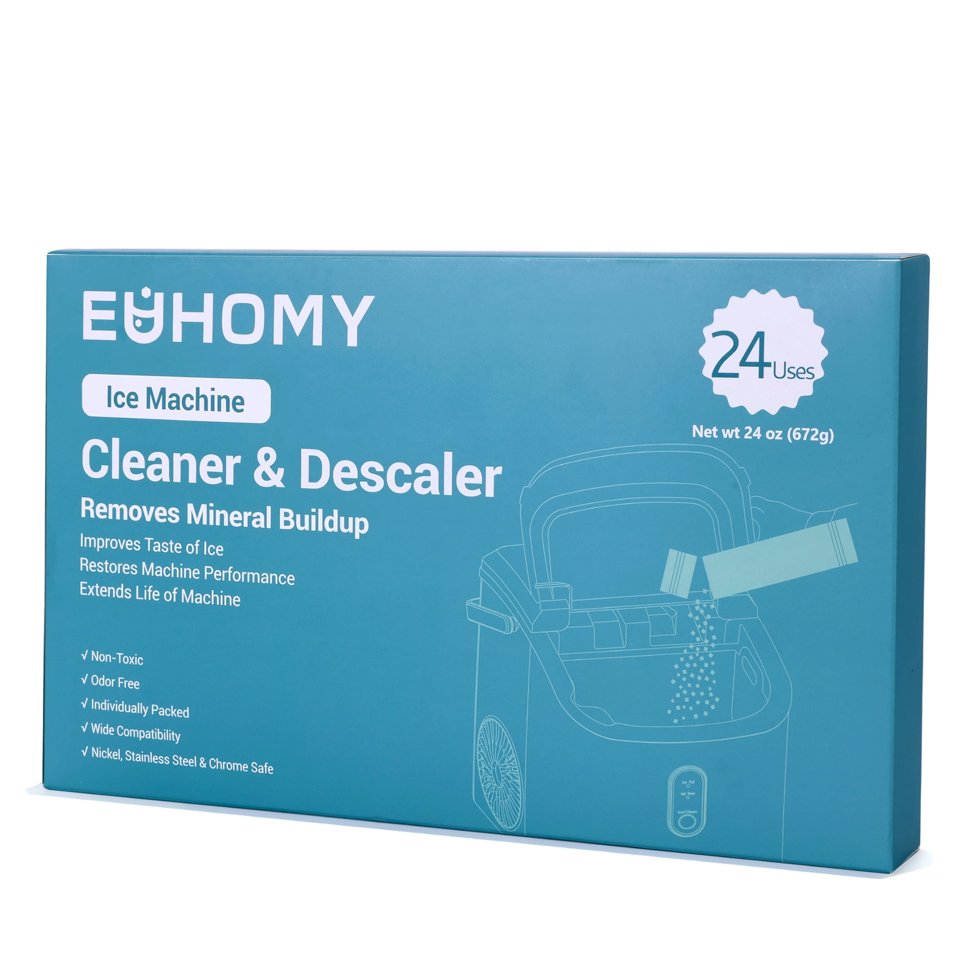 EUHOMY Ice Machine Cleaner, Compatible with All Major Brands, 24 Use, Individually Packed, 1 Pack, Organic Citric Acid Descaling Powder for Ice Maker Cleaning