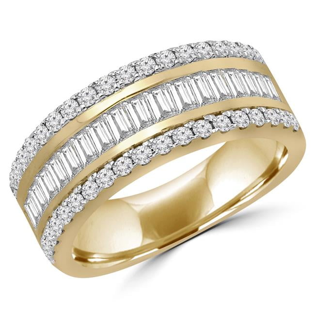 Majesty Diamonds MDR190046-8.5 0.8 CTW Baguette Diamond Vintage Three-Row  Semi-Eternity Wedding Band Ring in 14K Yellow Gold - Size 8.5