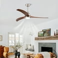 thumbnail image 4 of 52" Solid Wood Blades Ceiling Fan With Light with Remote Control, Noiseless Reversible Motor, 6 Speed ,3 Color , for Patio Living Room, Bedroom, Indoor.(Stain nickel + Walnut ), 4 of 16