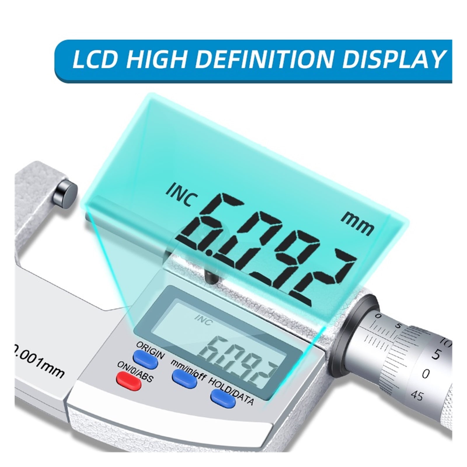 Digital Micrometer High Precision Outer Diameter Wall Thickness Caliper 0.001 Waterproof Electronic 0-25-50mm ,Easy to Use