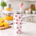 thumbnail image 2 of PartyAire® Strawberry Stainless Steel Tumbler with Handle, Reusable Straw & Topper – White, 30 oz, 2 of 6