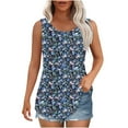 thumbnail image 2 of Plus Size Tank Tops for Women under $5 2025 Sleeveless Crew-neck Print Loose Casual Pleated Top Multicolor L, 2 of 6