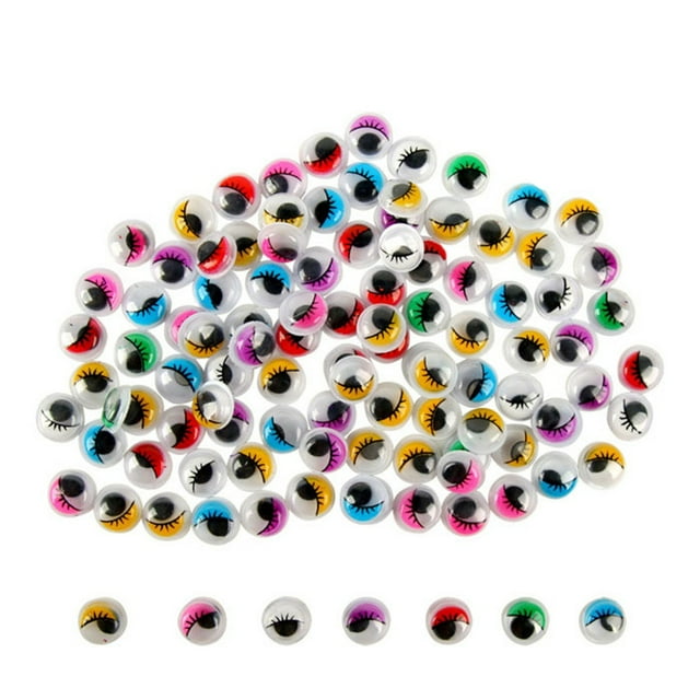 100pcs 15mm Assorted Color Wiggle Eyes Assortment Painted Lids and Lashes Toys for Kids Children