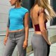 thumbnail image 2 of Top corto con espalda descubierta para mujer, camiseta informal de manga corta con cuello redondo, ropa de calle ajustada, jerséis básicos, Y2K, 2023, 2 of 5