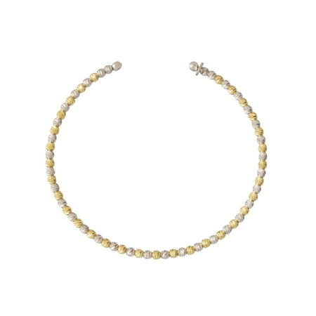 - Sterling Silver 18 Karat Gold Plated Bead Two Tone Diamond Cut Bangle