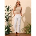 thumbnail image 4 of Unique Bargains Women’s Ribbed Knit Tank Crew Neck Sleeveless Crop Tassel Trim Vest S Khaki, 4 of 6