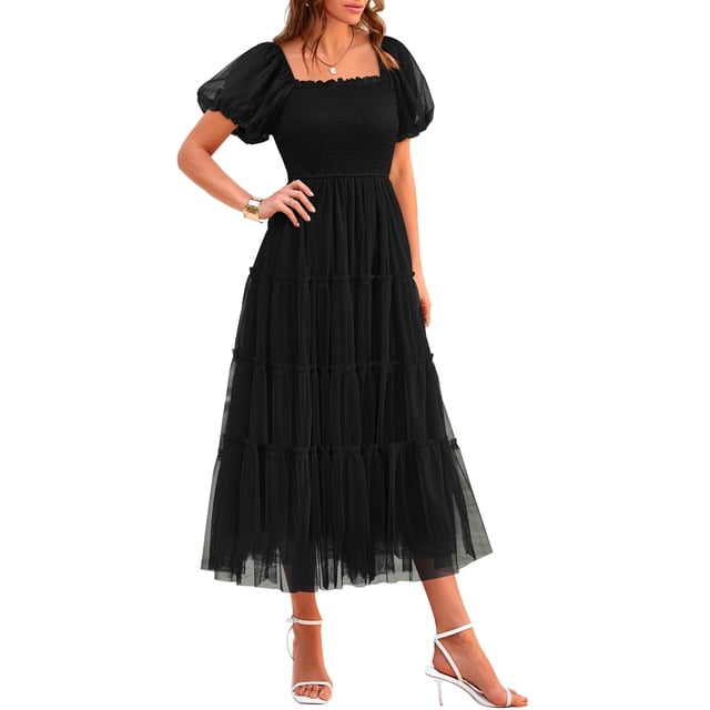 Vestido midi de tul ajustado PRETTYGARDEN negro talla L