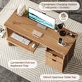 thumbnail image 3 of Bestier 55" Computer Writing PC Desk Home Office with Power Outlets Keyboard Tray and Storage Drawers, Brown, 3 of 9