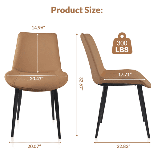 PU Leather Dining Chairs Set of 4, Modern Upholstered Kitchen Chairs with Metal Legs for Dining Room, Restaurant, Living Room, Meeting Room, Brown