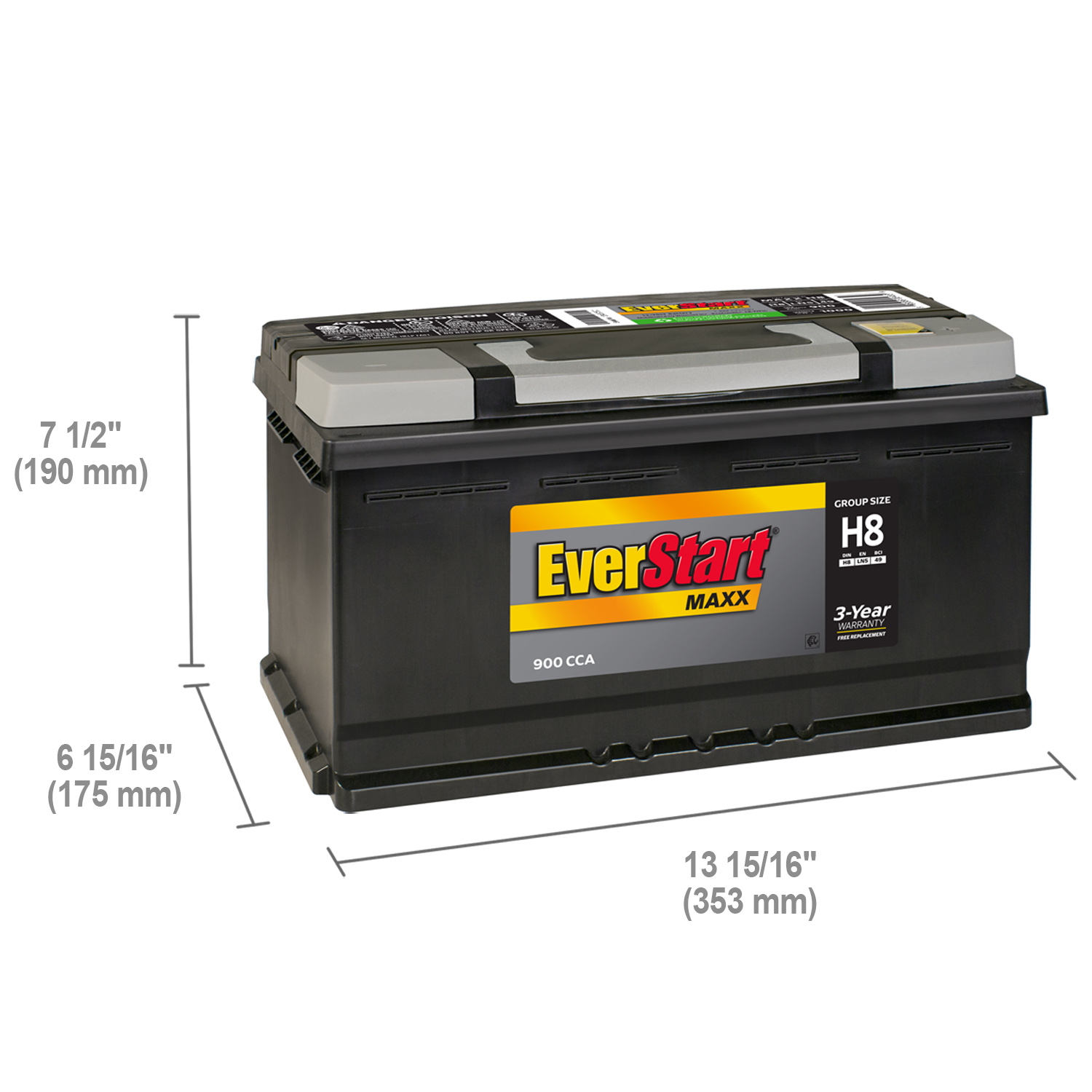EverStart Maxx Lead Acid Automotive Battery, Group Size H8 / LN5 / 49 12 Volt, 900 CCA - image 2 of 7