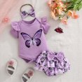 thumbnail image 2 of Xudanell 1st Birthday Girl Outfit Infant Butterfly Print Clothes Baby Girl Romper Skirt Shorts Summer Outfit with Cute Headband Purple 9-12 Months, 2 of 9