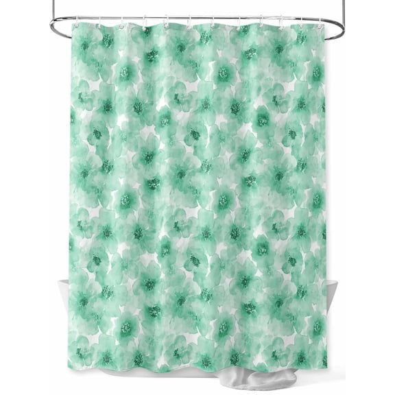 Shower Curtain Green Floral Bathroom Curtains with Hooks, Waterproof Fabric Watercolor Flowers Bath Shower Curtains Set for Bathroom Bathtubs Decor 36x72 Inch