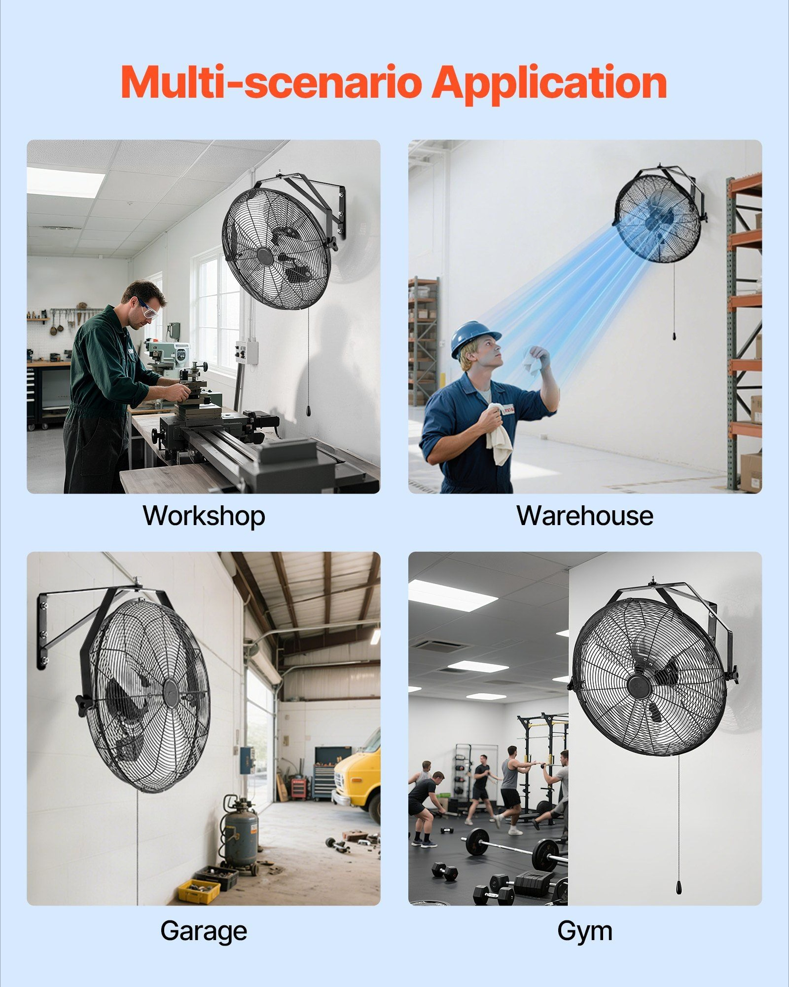 18 Inch Industrial Wall Mount Fan, 3 Speed Settings, 4000 CFM High Velocity, for Garage Workshop Warehouse, Heavy Duty Metal, ETL Certified