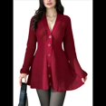 thumbnail image 2 of Vestido Mini de Punto con Cuello en V, Larga y Botones para Mujer Rojo S, 2 of 9