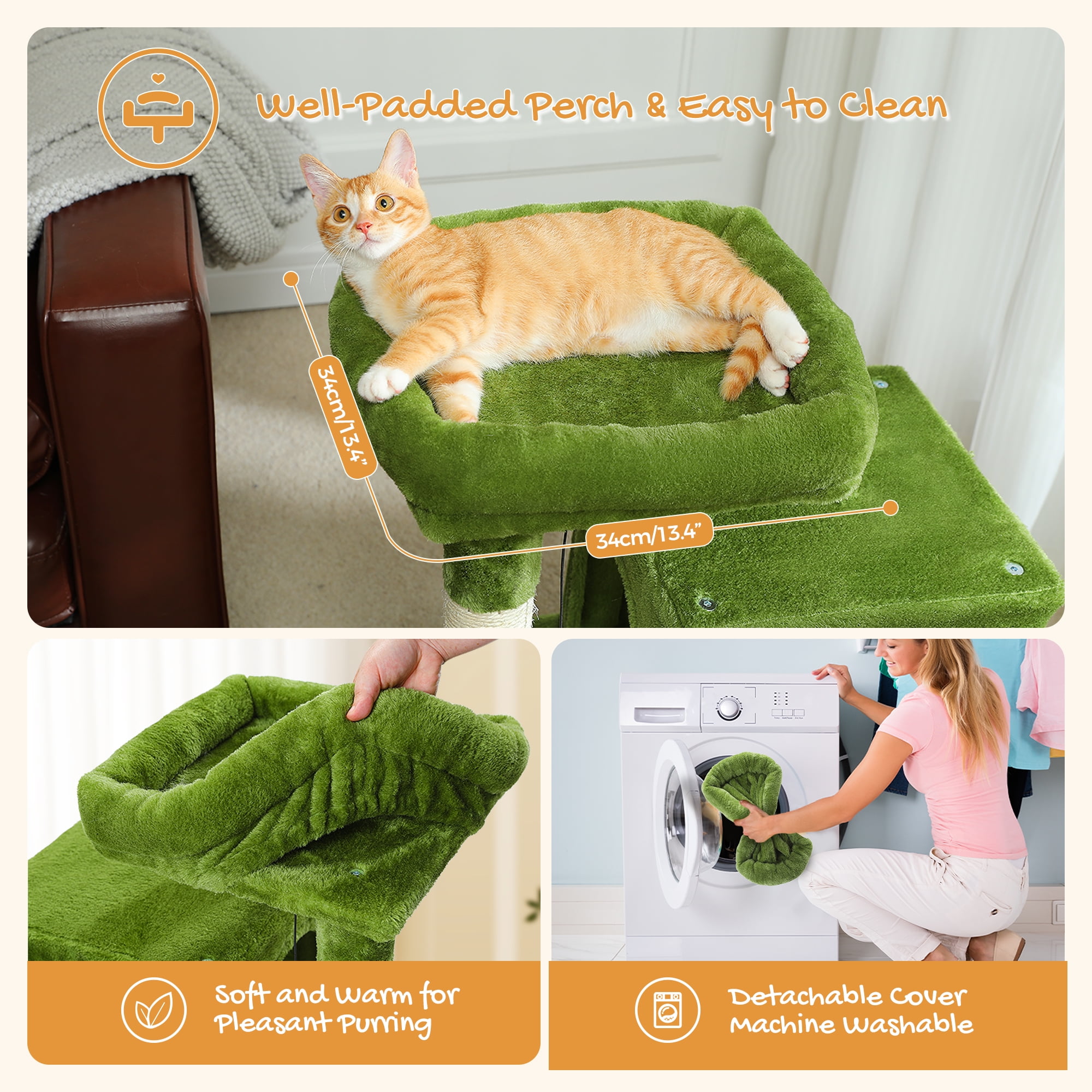 PAWZ Road 30" Cat Tree Condo with Sisal Scratching Post Tower Ramp for Indoor Cats,Green