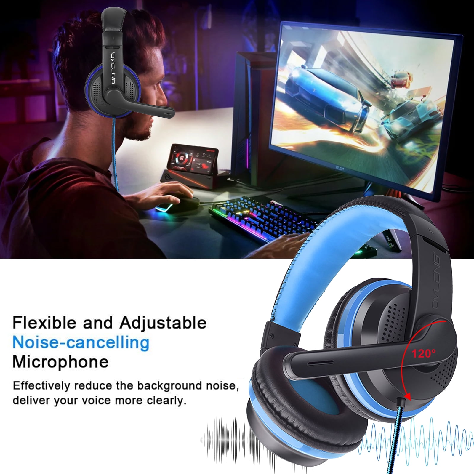 EasyAcc G1 Gaming Headset Virtual 7.1 Channel Surround Sound Noise  Isolation Stereo Over-Ear USB Headphones with Microphone for  PC/MAC(Black/Red)