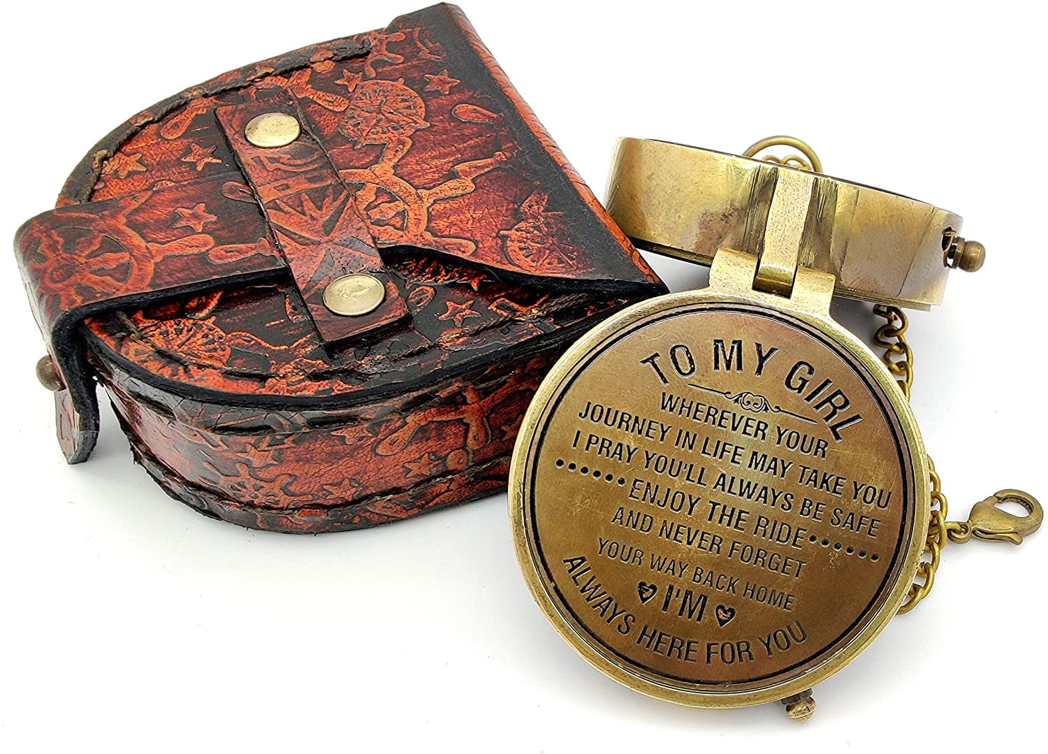 5MOONSUN5's Engraved Brass Compass Gift to My Girl/Daughter/Gift for Girl from Dad/Gift to Daughter from Mom/Engraved Gift/Father Mother Gift A Perfect and Personalized Gift with Leather Case