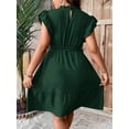 thumbnail image 2 of Dark Green Plus Size Ruffle Sleeve Belted A-Line Casual Dress, 2 of 5