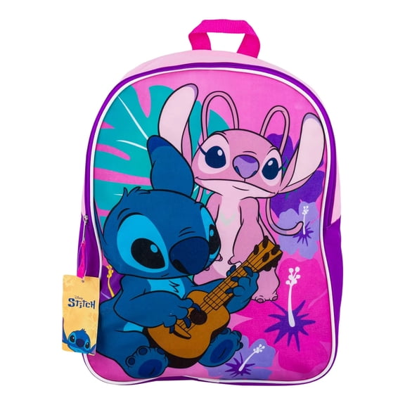 Disney Stitch & Angel Kids Pink School Backpack, 15"