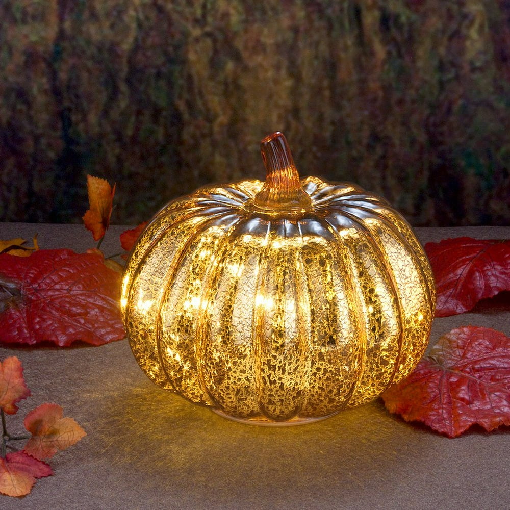 Mercury Glass Home Decor Pumpkin, 5.5" Battery Operated LED Pumpkin