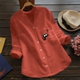 thumbnail image 2 of Kcodviy T-Shirts Décontractés en Coton et Lin pour Femmes Imprimé Chat Manches Longues Chemise Blouse Boutonnée, 2 of 3