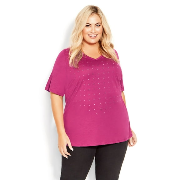 Avenue Women's Plus Size Sparkling Stars Top - Fuchsia