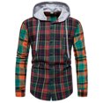 thumbnail image 1 of Camisas De Vestir Para Hombre Camisa de manga larga con cuello encapuchado para hombre, informal, de invierno y primavera, con estampado a cuadros, blusa (Red, XL), 1 of 7