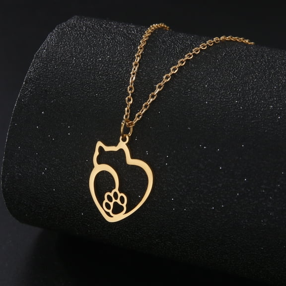 EUEAVAN Gold Hollow Cat Claw Pendant Necklace Stainless Steel Jewelry