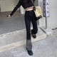 thumbnail image 5 of Pantalones acampanados para mujer con bolsillo, cintura alta, ajustados, de algodón suave, pantalones largos acampanados para citas, negro, gris, M, 5 of 12