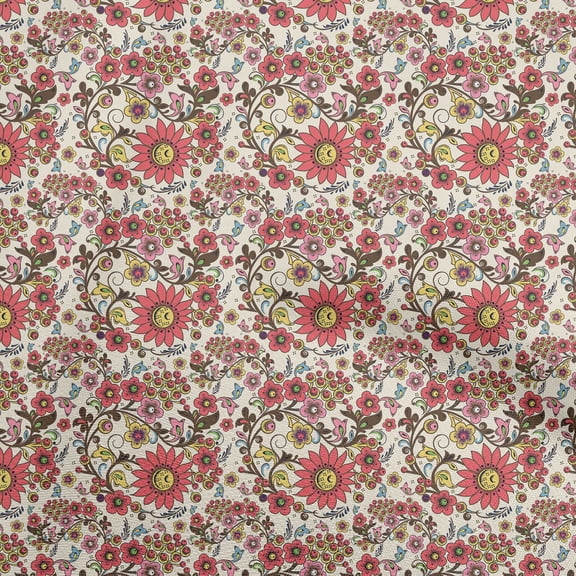 oneOone Cotton Poplin Twill Light Yellow Fabric Asian Suzani Diy Clothing Quilting Fabric Print Fabric By Yard 56 Inch Wide