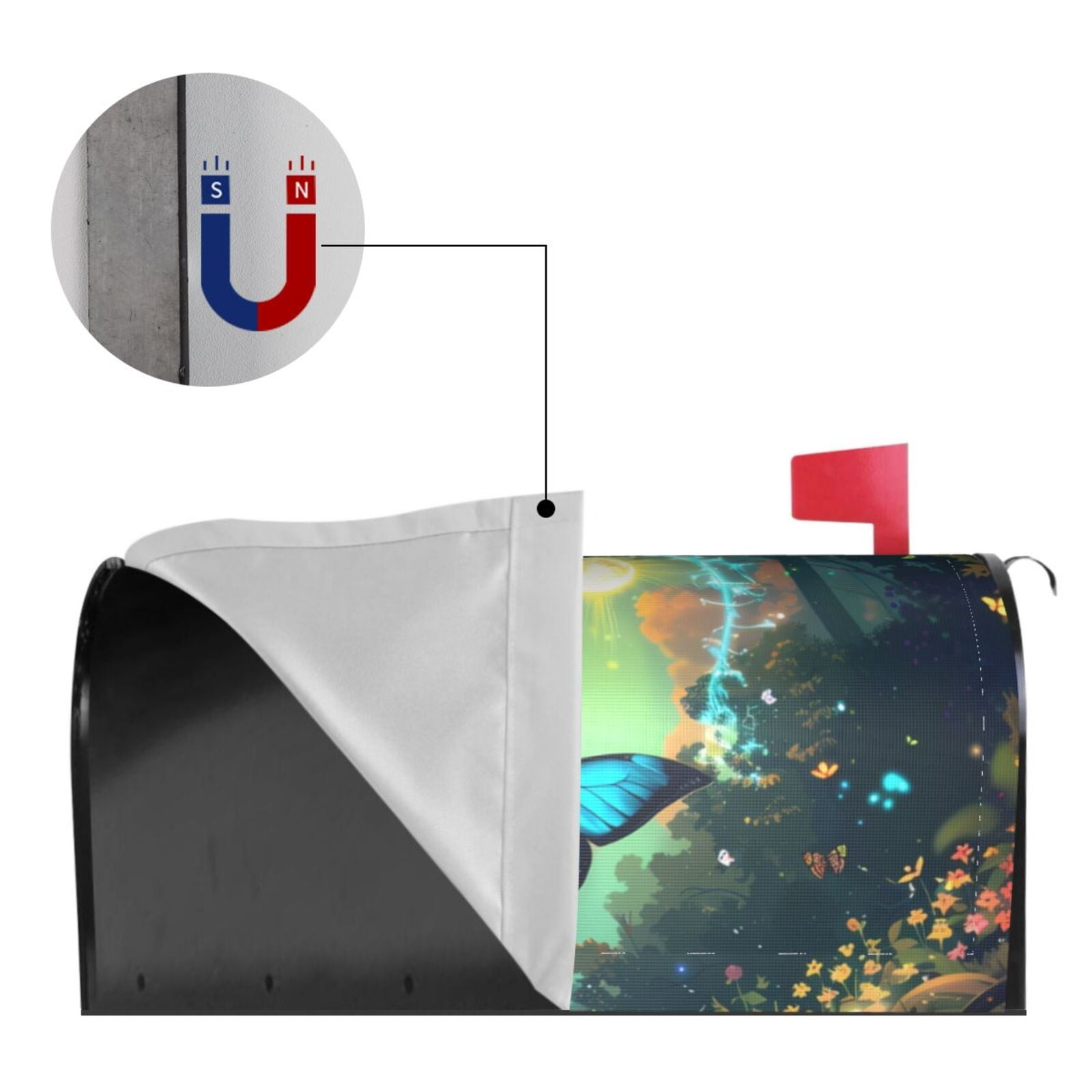 Logiee Enchanted Forest Butterfly A Print Post Letter Box Wrap Decor, Mailbox Cover Suitable for Standard Mailbox and Large Size Mailbox,Outdoor Yard Decoration-25.5x21 in