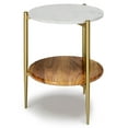 thumbnail image 5 of Simpli Home Wagner 18 inch Wide Metal Round Marble & Wood Side Table in White/Natural, 5 of 8