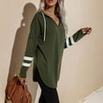 thumbnail image 6 of Womens Striped Long Sleeve Hoodie Sweatshirt Pullover Drawstring V Neck Tops Workout Athletic Side Slite, 6 of 7