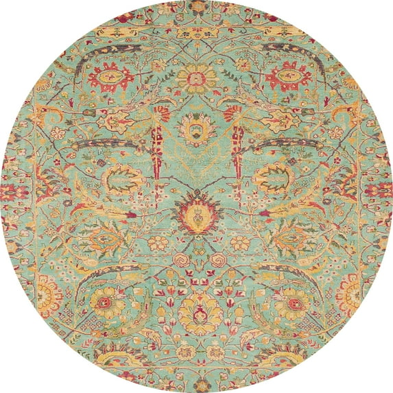 Ahgly Company Indoor Round Abstract Olive Green Oriental Area Rugs, 5' Round