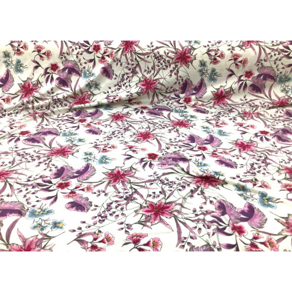 Printed Rayon Spandex 4 way Stretch Apparel Fabric Purple Pink Blue Floral H300