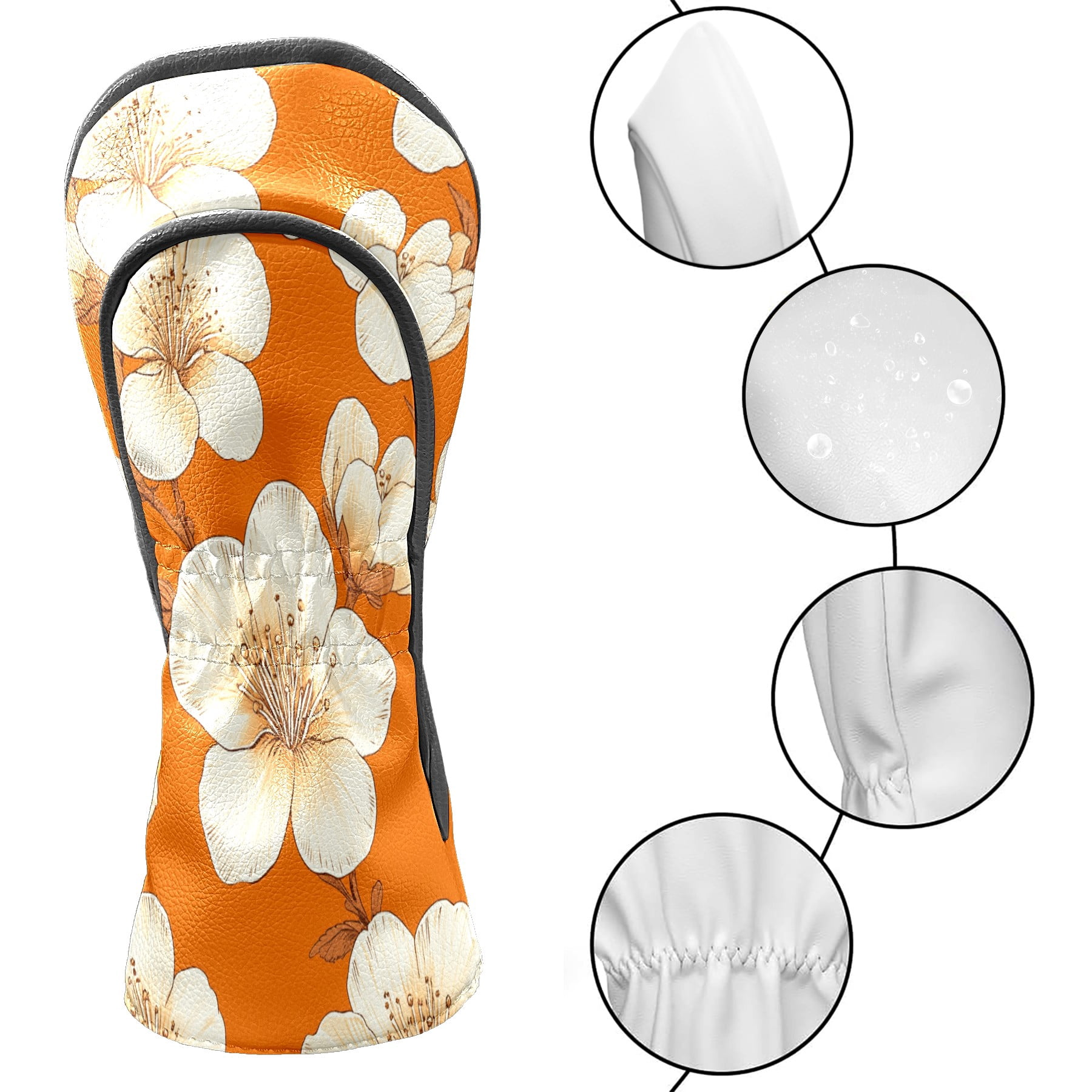 Golf Club Covers PU Leather Waterproof Head Covers for Fairway Woods Hybrids Peach Blossom